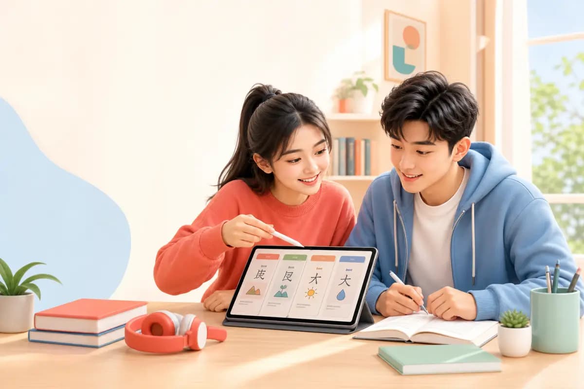Hai học viên trẻ học tiếng Trung Giản thể cùng nhau